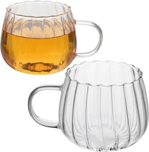 STOBOK 2 tazas transparentes, 11.8 fl oz, tazas de vidrio en forma de calabaza con mango para leche, leche, capuchino, expreso, bebidas calientes