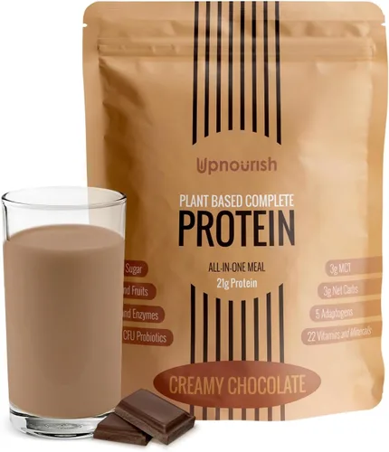 UpNourish Proteína en polvo de chocolate vegana con 54 superalimentos, 1.5 mil millones de CFU probióticos, 21g de proteína a base de plantas, sin
