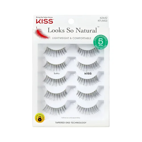 KISS Looks So Natural - Pestañas postizas "Sultry"de 12 mm, incluye 5 pares de pestañas, compatibles con lentes de contacto, fáciles de aplicar,
