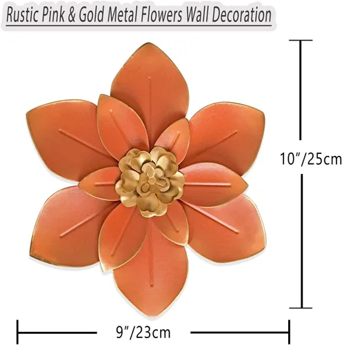 Miniatura 3 de Arte de Pared de Flores de Metal Rosa, Escultura Floral Rústica Moderna de 11", Decoración Colgante Envejecida del Hogar, Obras de Arte Decorativas