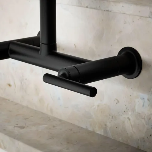Miniatura 5 de KOHLER Purist Grifo de fregadero de cocina de dos agujeros para montaje en pared con boquilla de 13-7/8 pulgadas, negro mate