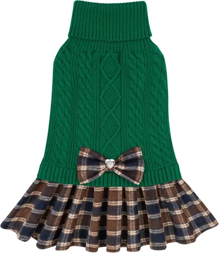Miniatura 6 de KYEESE Suéter de punto grueso para perro, vestido de suéter para mascotas con corbatín, abrigos elásticos para mascotas, suéter suave para perros