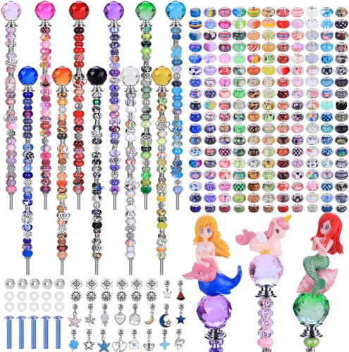 Miniatura 9 de Kit de 158 piezas de varitas de hadas de bricolaje para jardín, múltiples esquemas de color con cuentas europeas, cristales y puntas de diamante