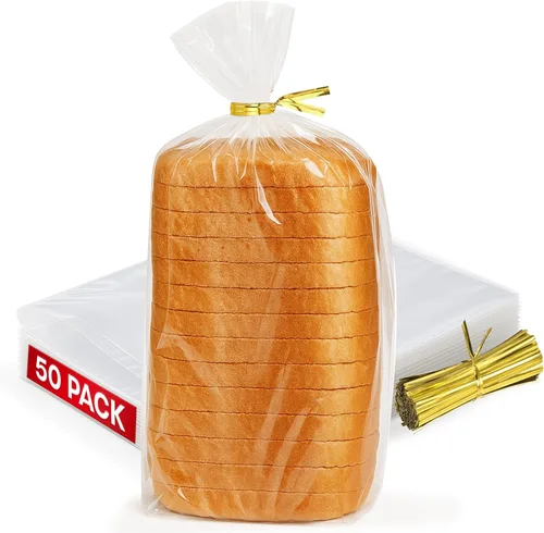 Bolsas de pan de plástico reutilizables, paquete de 50 bolsas transparentes para pan casero, perfectas para almacenamiento de productos horneados
