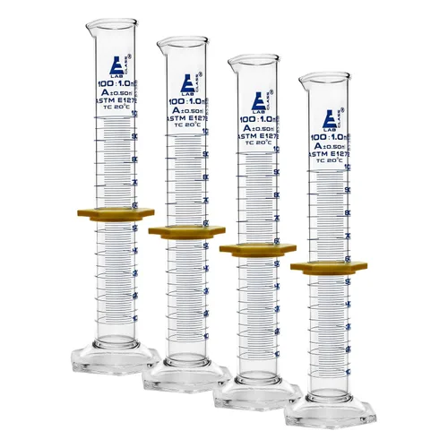 Miniatura 11 de Cilindro graduado, 50 mL - ASTM, tolerancia clase A ± 0.0 fl oz - Collar protector, base hexagonal - Graduaciones azules - Vidrio de borosilicato