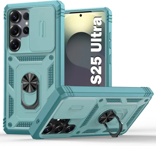 Miniatura 28 de PASNEW Funda para Samsung Galaxy S22 Ultra 5G, cubierta de cámara deslizante y soporte de dedo de metal giratorio de 360°, militar, resistente, a