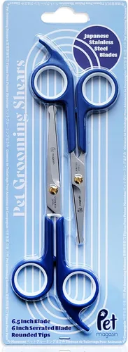 Pet Magasin Tijeras japonesas de acero inoxidable (2) para vello facial y más grandes para recortar el cuerpo con punta redonda (azul)