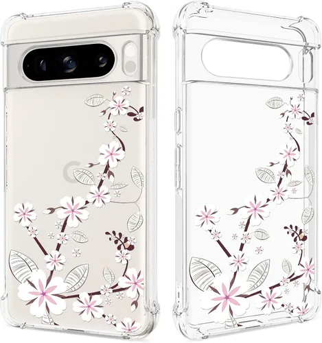 Funda transparente floral para Pixel 8 Pro para mujeres/niñas, bonita funda de teléfono para Google Pixel 8 Pro, diseño de flores, delgada, suave,