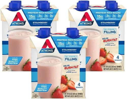 Miniatura 5 de Atkins Batido de proteína con leche de vainilla y café helado, 0.55 onzas de proteína y fresa, 0.55 onzas de proteína, bajo glucémico, 0.07 oz