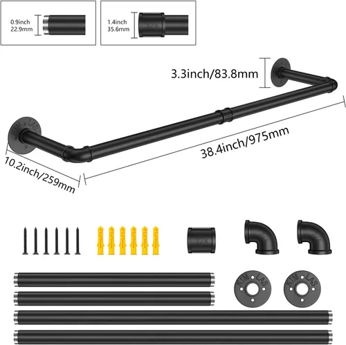Miniatura 4 de Elibbren Paquete de 4 percheros de montaje en pared, perchero industrial de 38.4 pulgadas, perchero para colgar ropa, barra de hierro resistente
