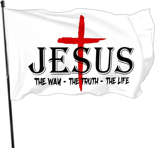 Miniatura 9 de Bandera de Jesús con texto en inglés "I Love Jesus", bandera cristiana de fe sobre el miedo de Jesús, 3 x 5 pulgadas, para exteriores, doble cara