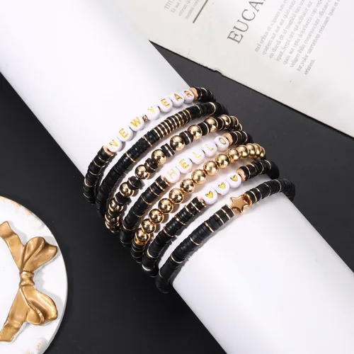 Miniatura 260 de Surfer Heishi - Pulseras apilables para mujer, apilables, de vinilo arcoíris, disco de arcilla, pulseras elásticas para la amistad, joyería bohemia