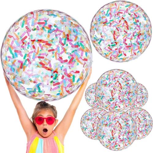 Miniatura 8 de Civaner 6 bolas de playa inflables plateadas de verano con purpurina de 24 pulgadas, bolas de piscina grandes con confeti brillante, transparentes