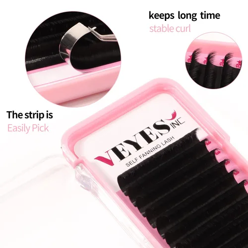 Miniatura 2 de VEYES INC Extensiones de pestañas postizas tipo Easy Fan, 0.03, 0.05, 0.07, rizo J/B/L/C/CC/D/DD, bandeja mixta y única de 8-25mm, pestañas postizas