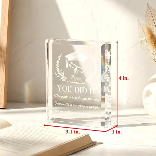 Miniatura 3 de YWHL Regalos de graduación para él o ella, regalos inspiradores para graduados de la clase de 2025, recuerdo de graduación de cristal grabado
