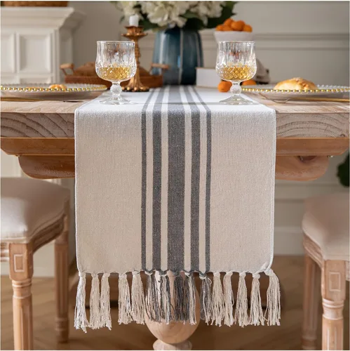 Miniatura 10 de Camino de mesa bohemio para decoración moderna de granja, decoración de mesa de comedor de 13 x 72 pulgadas de largo con borlas hechas a mano