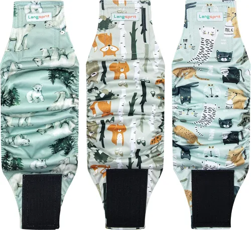 Langsprit Bandas para el vientre masculino para perros (paquete de 3) – Envolturas de alta absorción para perros machos lavables – Pañales oso polar