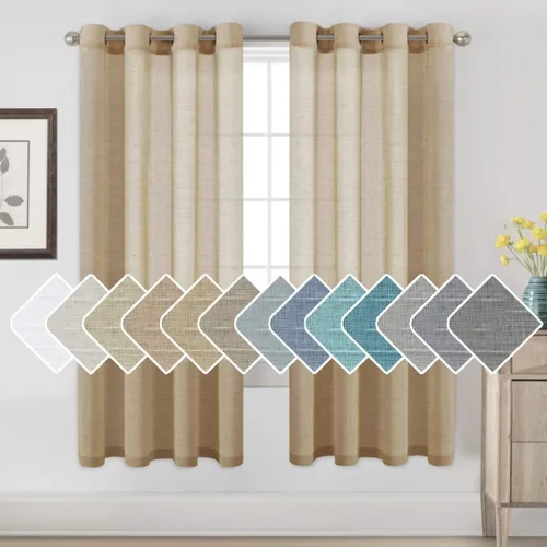 Miniatura 77 de H.VERSAILTEX Cortinas de 96 pulgadas de largo, cortinas de lino/cortinas transparentes de mezcla de lino natural/paneles/cortinas para sala