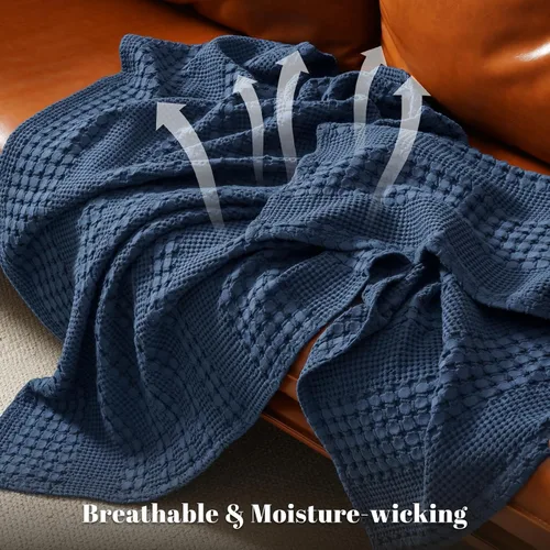Miniatura 4 de PHF - Manta de punto gofre 100% algodón tamaño Queen, suave, ligera, transpirable, acogedora, de verano, para cama, tejida, estética, decoración