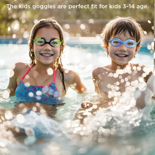 Miniatura 2 de Gafas de natación para niños, paquete de 2 gafas de natación de protección completa, sin fugas, antivaho para niños de 3 a 14 años