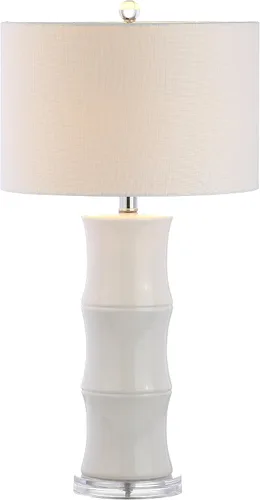 Miniatura 9 de JONATHAN Y Lámpara de mesa de cerámica gris de 26.5 pulgadas para sala de estar, mesita de noche de dormitorio, pantalla de tambor de lino blanco