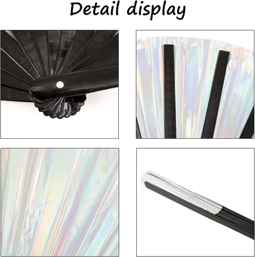 Miniatura 4 de QCWN Abanicos grandes plegables de mano para raves, discoteca, fiesta, decoración del hogar, trajes de arco iris para mujeres y accesorios de Plata