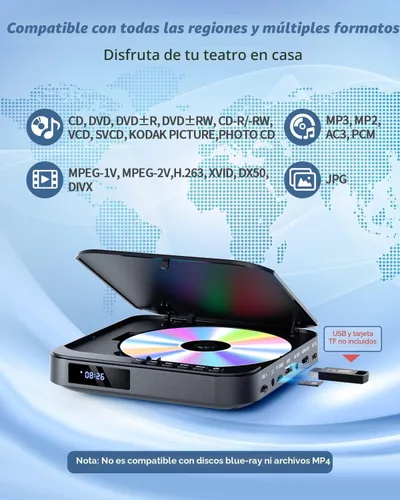 Miniatura 5 de Mini reproductor de DVD HDMI, DESOBRY 1080P HD pequeño y compacto para Smart TV con todas las regiones libres, reproductor de DVD y CD con salida