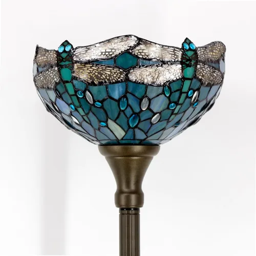 Miniatura 3 de WERFACTORY Tiffany - Lámpara de pie azul mar con libélula de 12 x 12 x 66 pulgadas, antorcha de esquina de pie, decoración de dormitorio, sala