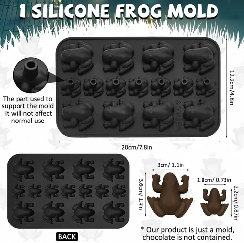Miniatura 4 de Domensi Molde de silicona para chocolate y rana para caramelos, bandeja de hielo de gelatina de Pascua en forma de rana de 10 plagas para Negro
