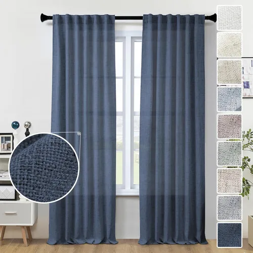 Miniatura 23 de Cortinas de lino 92 pulgadas de largo, juego de 2 paneles con bolsillo para barra, lengüeta trasera, cortinas transparentes para ventanas