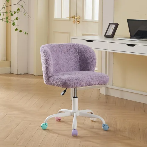 Miniatura 12 de Henf Silla de escritorio tapizada en piel sintética negra para maquillaje con base dorada, silla giratoria de oficina, silla de computadora