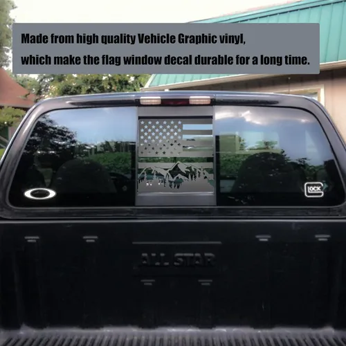 Miniatura 4 de Adhesivo de vinilo para Ford F150 F250 F350 2004-2014 para ventana trasera trasera media con bandera estadounidense, color negro mate Mountain