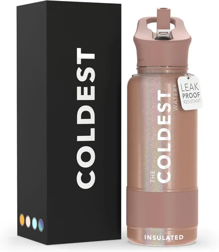 Miniatura 9 de Coldest - Botella para agua con tapa que incluye pajilla, térmica y metálica (acero inoxidable), para hombres y mujeres, color morado