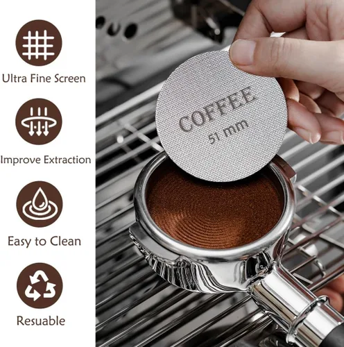 Miniatura 3 de Pantalla de disco de 2.008 in reutilizable para portafiltros de espresso, 0.067 in de grosor 150μm 316 de acero inoxidable filtro de pantalla