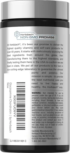 Miniatura 3 de Horbäach Glucosamina Condroitina Más MSM y Cúrcuma 180 Cápsulas Recubiertas Suplemento Sin OGM, Sin Gluten Suplemento sin OMG, sin gluten