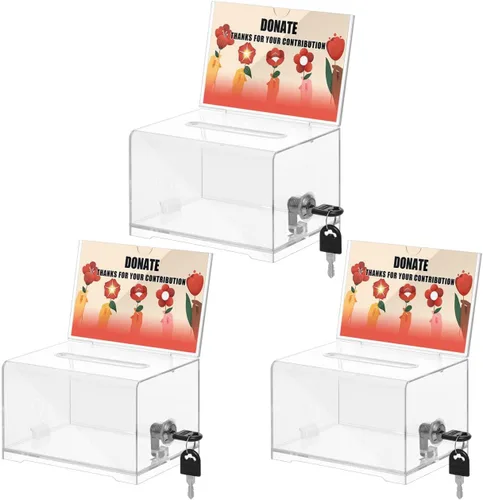 Miniatura 11 de KYODOLED Caja negra para donaciones para recaudación de fondos, caja de sugerencias con cerradura y llave, caja de rifas para boletos con soporte