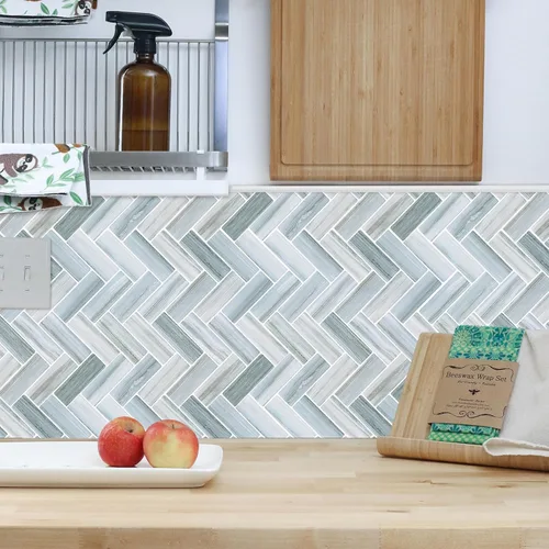 Miniatura 6 de Tilingview 10 piezas de azulejos de pelar y pegar para salpicaduras de cocina, diseño de tiras, azulejos de vinilo autoadhesivos, adhesivo de pared