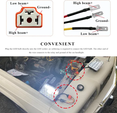 Miniatura 3 de 2 piezas H4 HB2 9003 arnés de cableado socket para faros delanteros, conector de cerámica de 16AWG para faros delanteros, enchufe hembra de coleta