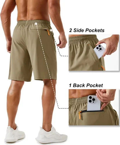 Miniatura 3 de TACVASEN Pantalones cortos deportivos para correr para hombre, 9 pulgadas, de secado rápido, pantalones cortos ligeros de verano, 3 bolsillos