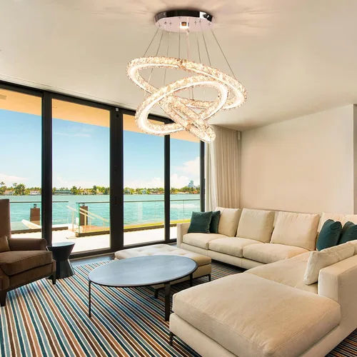 Miniatura 5 de Candelabros LED modernos de cristal, lámpara de techo de tres anillos, luz colgante con acrílico para dormitorio, comedor, pasillo