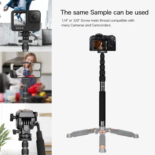 Miniatura 5 de Koolehaoda Monopod para cámara portátil de aluminio de 61 pulgadas, telescópico de 6 secciones, plegable es de solo 15 pulgadas, monopie compacto