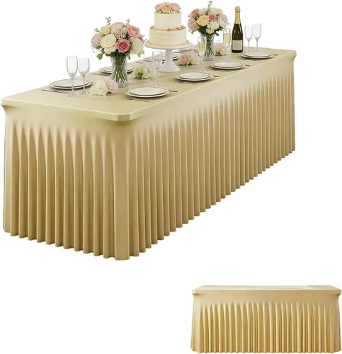 Miniatura 8 de Paquete de 2 Faldones de Mesa Rectangulares Negros, 48L x 24A x 30Al Pulgadas, Manteles Ajustados de Spandex Elástico, Resistentes a las Arrugas
