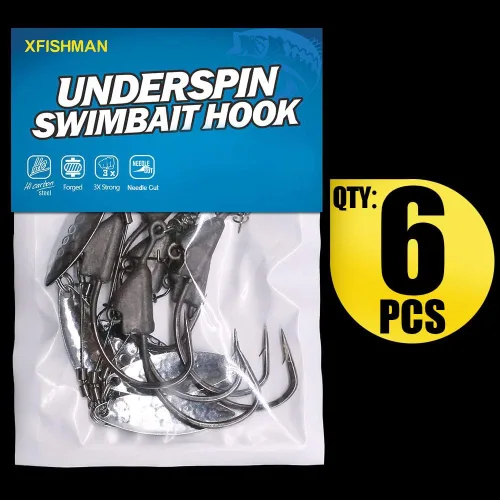 Miniatura 7 de Underspin-Jig-Heads-Swimbait-Hooks-with-Spinner Blades Pesca Anzuelos Pesados Paquete de 6