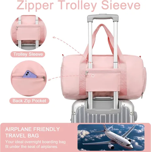 Miniatura 7 de Bolsa de viaje deportiva para gimnasio para hombres y mujeres con compartimento para zapatos, bolsillo húmedo, Rosa (Pure Pink), Bolsa de gimnasio