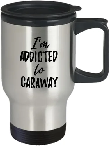 Miniatura 2 de Taza de viaje con texto en inglés "I'm Addicted To Caraway" (Soy Addicted To Caraway - Taza de viaje divertida para amantes de la comida), con tapa