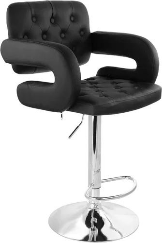 Miniatura 9 de Elama Taburete de bar moderno de piel sintética con base giratoria cromada y altura ajustable