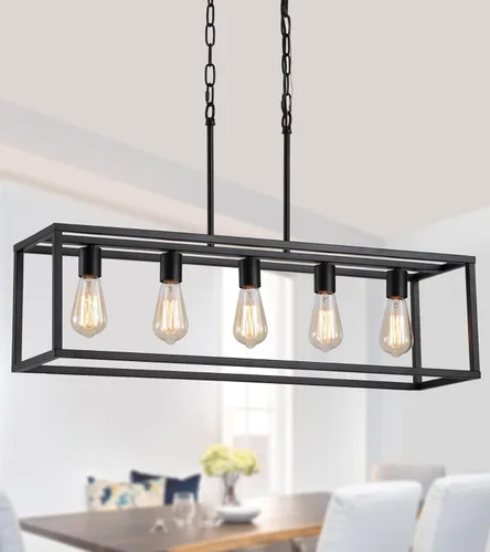 Miniatura 10 de AMZASA Candelabro lineal negro de 3 luces, moderno, rectangular, granja, comedor, lámpara para cocina, isla y bar, certificación UL