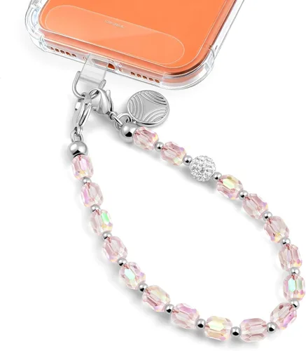Miniatura 12 de Correa de muñeca para teléfono con encanto desmontable, llavero de teléfono de metal con correa de muñeca para mujeres con pestañas de sujeción Rosa