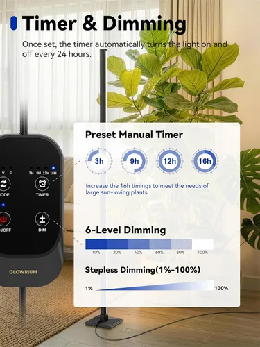 Miniatura 4 de GLOWRIUM Luces de cultivo para plantas de interior, luces de cultivo de plantas verticales de 36W con temporizador automático, luz de cultivo LED