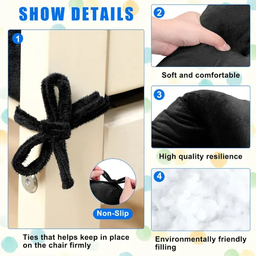 Miniatura 6 de Roowest Paquete de 9 Cojines de Asiento Almohadillas para Sillas con Lazos Alfombrilla Antideslizante para Sillas de Cocina Oficina Sillas